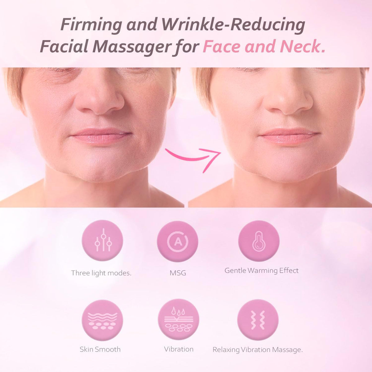3-in-1 Portable Face and Neck Massager Tool with LED, Red Light Therapy, Vibration & Thermal