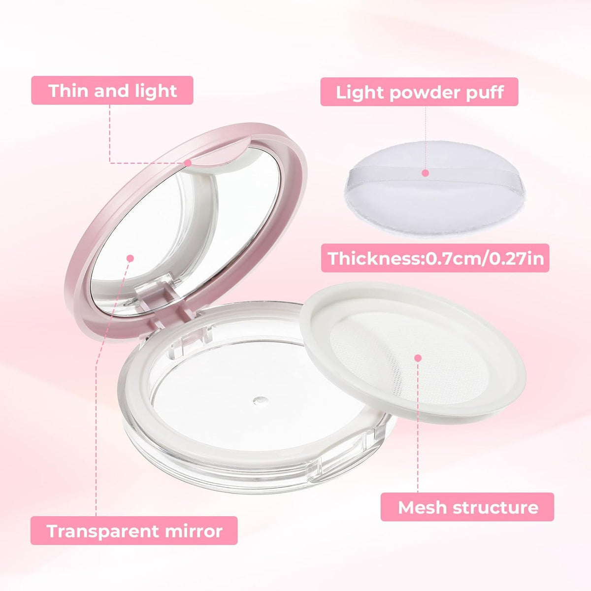 2 PCS Loose Powder Containers with Puff, 0.18oz Travel Powder Container Reusable Empty Makeup