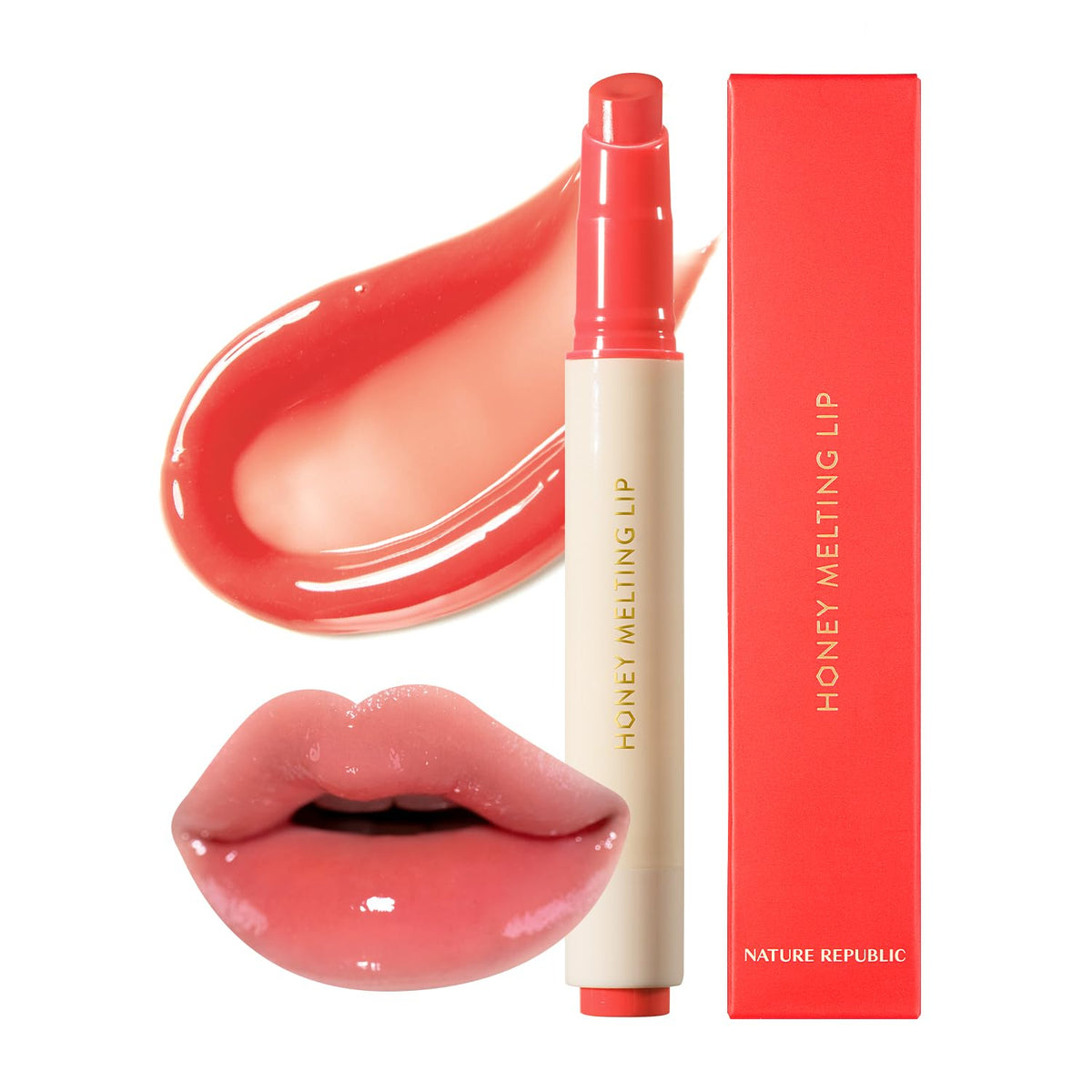 Nature Republic HONEY MELTING LIP (10 PEACH) SOFT LIP STICK, Hydrating Gloss, Moisturizing balms