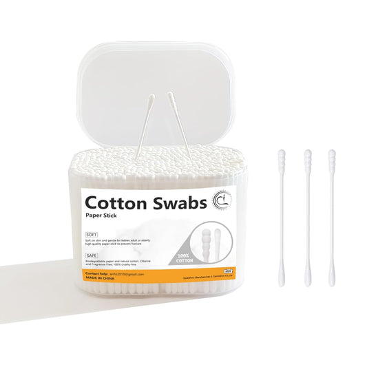 1000 Count Mini Cotton Swabs, Spiral/Round Cotton Swab with Paper Stick for Personal Care and