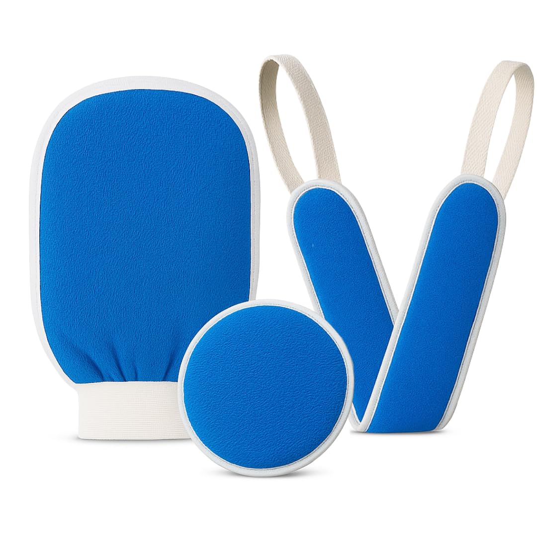 Exfoliating Glove Set (Original) – 3 Pieces Moroccan Hammam Scrub Mitts for Face, Body & Back