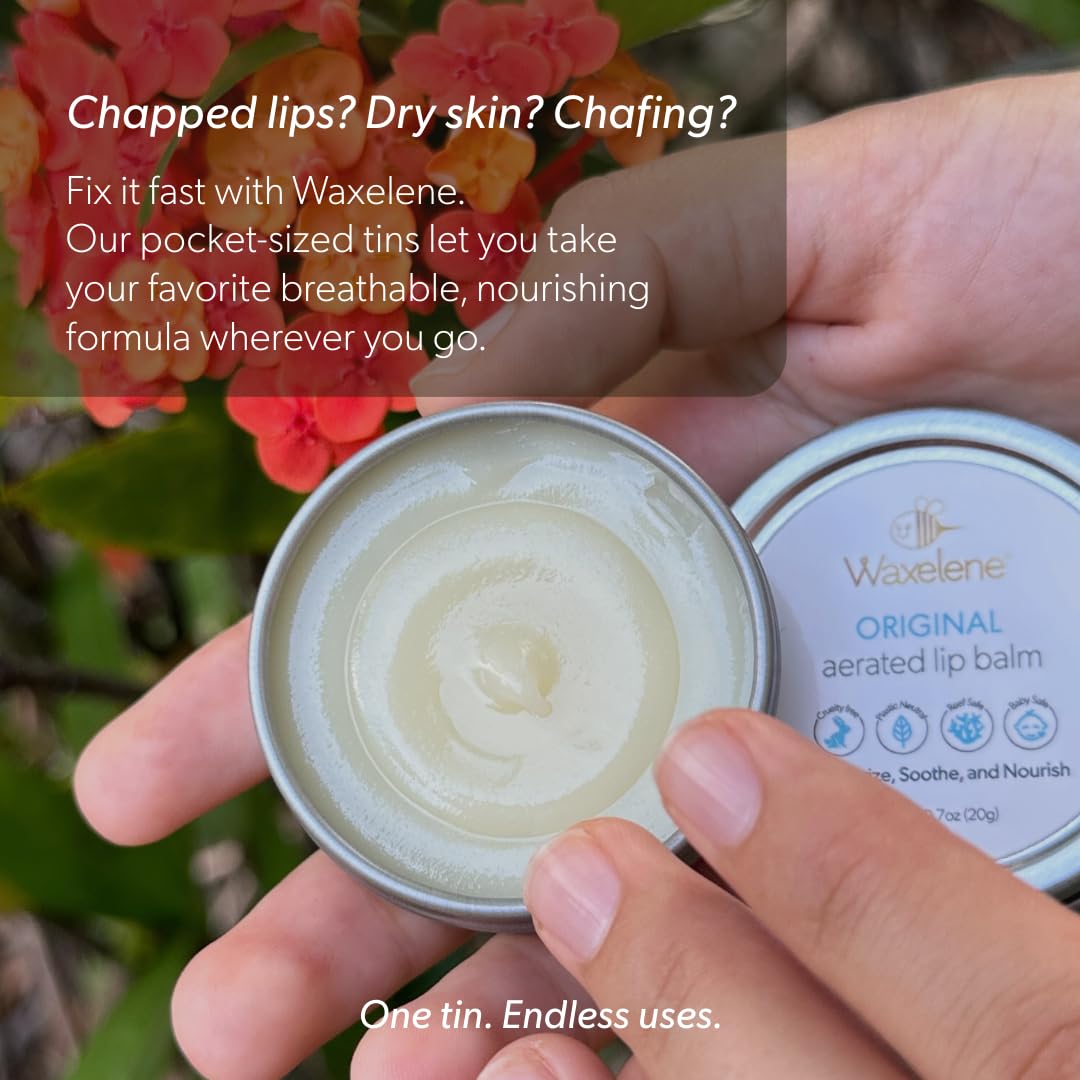 Waxelene Original Aerated Lip Balm Tin, Best Lip Balm Ever Organic Calming Multipurpose Ointment