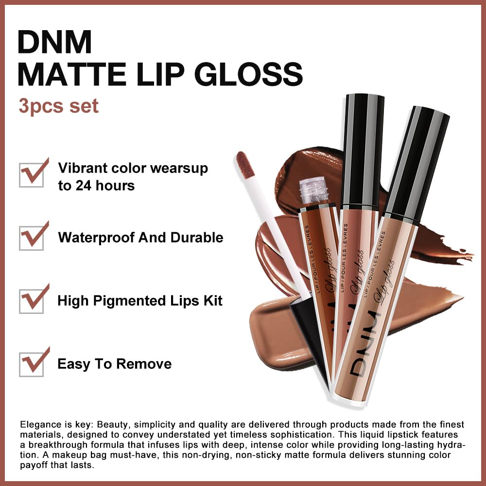 evpct 3Pcs Chocolate Red Brown Nude Matte Liquid Lipstick Lip Stain Sets for Women, Matte Lipstick