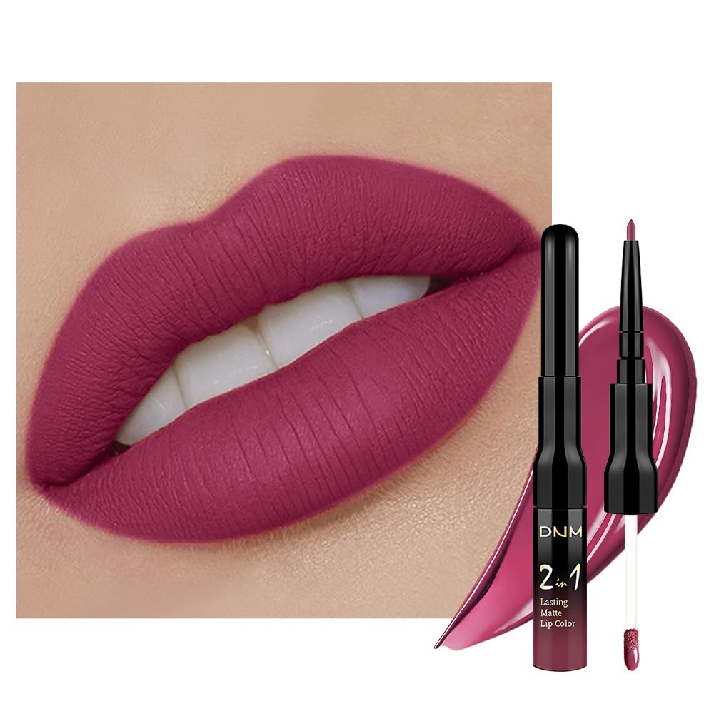 evpct 1Pcs Rose Plum Neutral Matte Lip Liner and Liquid Lipstick Stain Makeup Set for women, Rose
