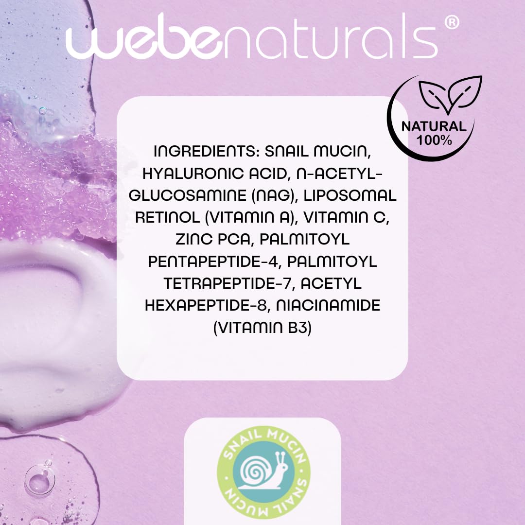 WEBE Naturals Snail Mucin Retinol 1.5% Radiant Renewal Serum | Niacinamide 5%, Vitamin C, Peptide