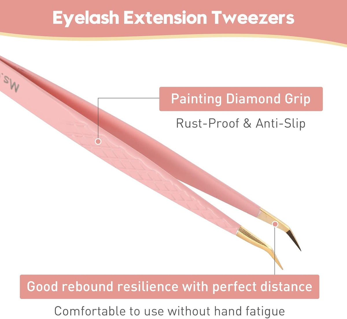 Ms.Queen Lash Tweezers Set,Professional 4Pcs 45 90 Degree Curved and Isolation Lash Tweezers for