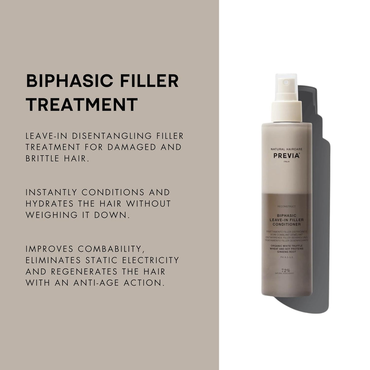 PREVIA Hydrating Leave-in Conditioner Spray with White Truffle Extract - Reconstructive Biphasic