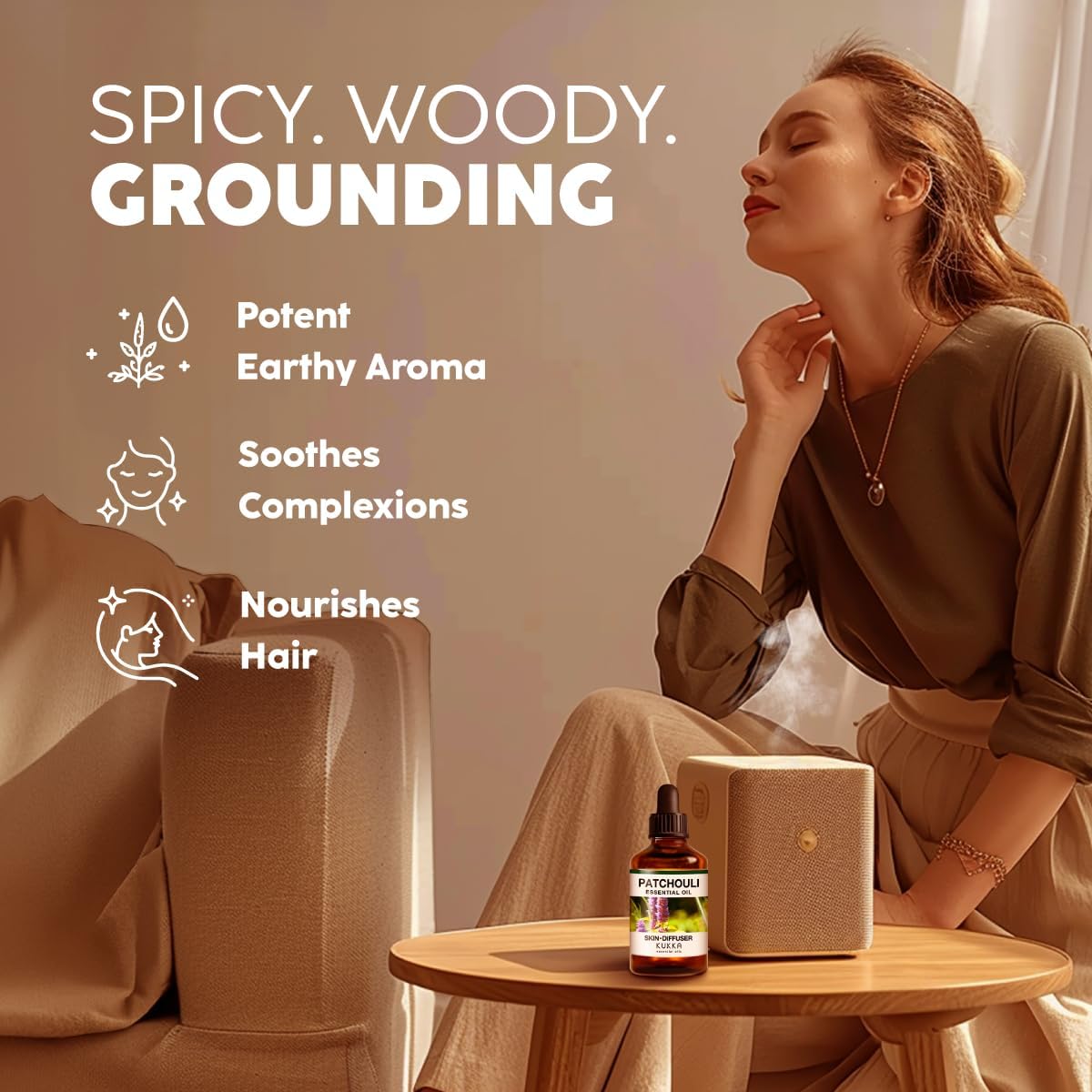 Kukka Patchouli Essential Oil for Skin & Diffuser - 4 Fl Oz - Patchouli Oil, Captivating Scent for