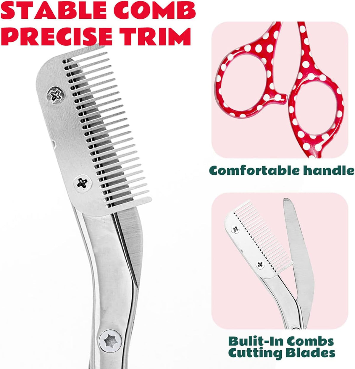 Eyebrow Trimmer With Comb, Stainless Steel Facial Grooming Scissors Kit, Professional Precision