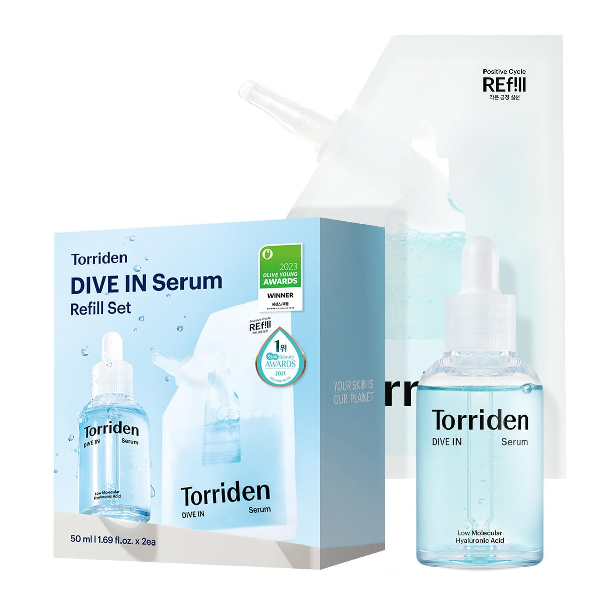 Torriden DIVE IN Serum 1.69 fl oz + refill pouch 1.69 fl oz | Deep Hydration to Get Glow Skin |