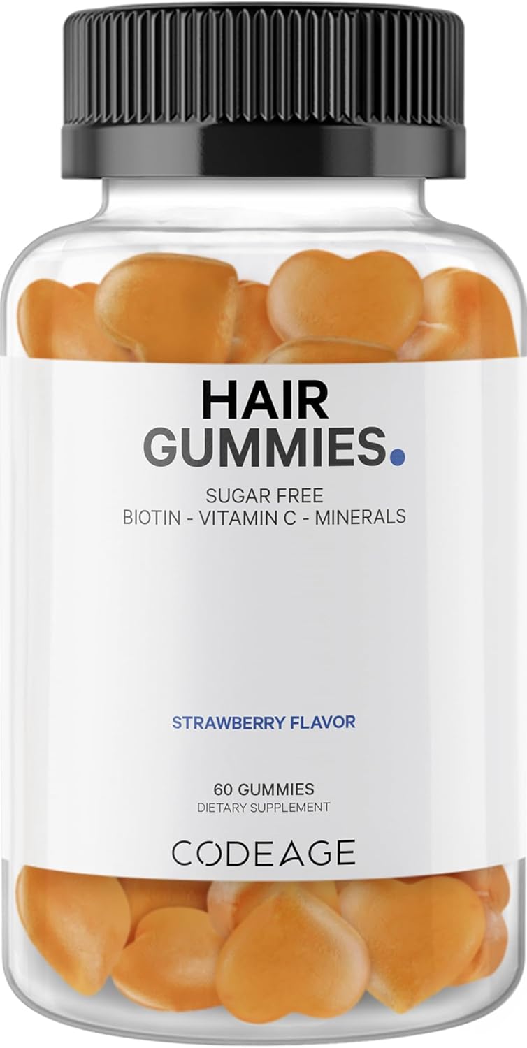 Codeage Hair Gummies, Biotin 5000 mcg, Sugar Free Growth Gummy Vitamins A, C, B6, B12, D3, Zinc
