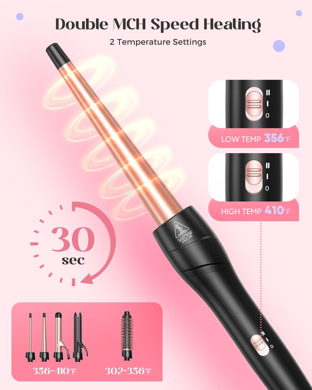 5 in 1 Curling Iron with Thermal Brush and 4 Interchangeable Ceramic Barrels(1/2 to 1 1/2 inch)