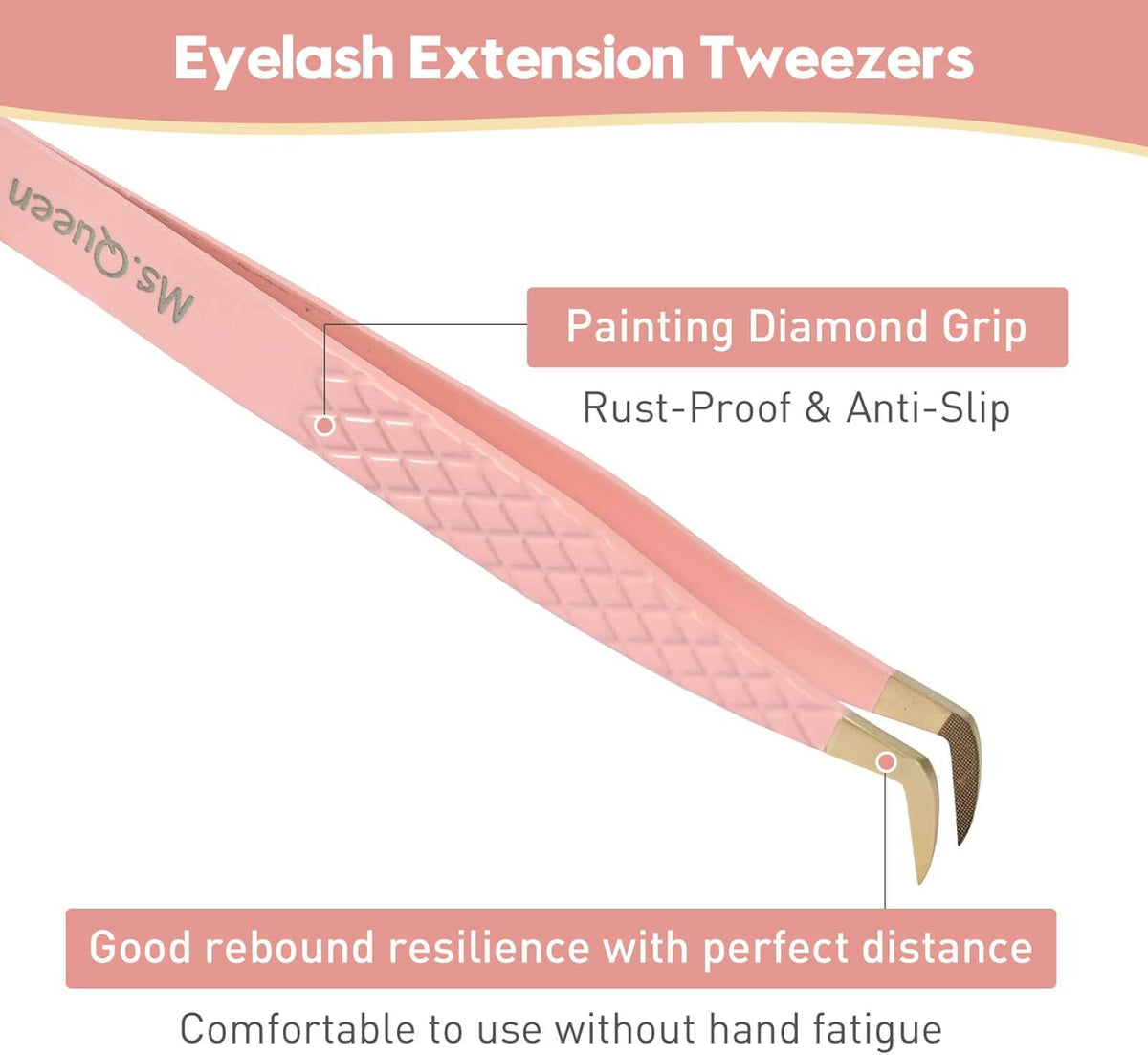 Ms.Queen Lash Tweezers for Eyelash Extensions,Fiber Tip Eyelash Tweezers for Mink Lashes Fan Making
