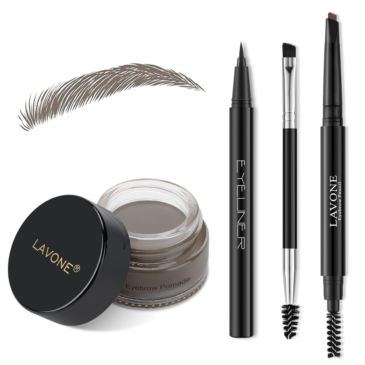 LAVONE Eyebrow Stamp Pencil Kit - Brow Stamp Trio with Waterproof Eyebrow Pencil, Eyeliner, Pomade