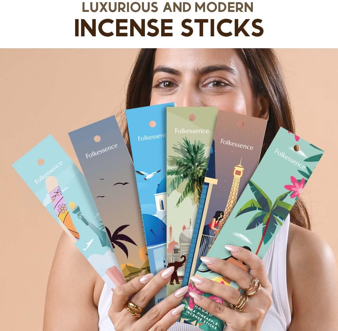Folkulture Incense Stick with Holder for Gift | Set of 6-120 Organic Fall Insence-Sticks with 45