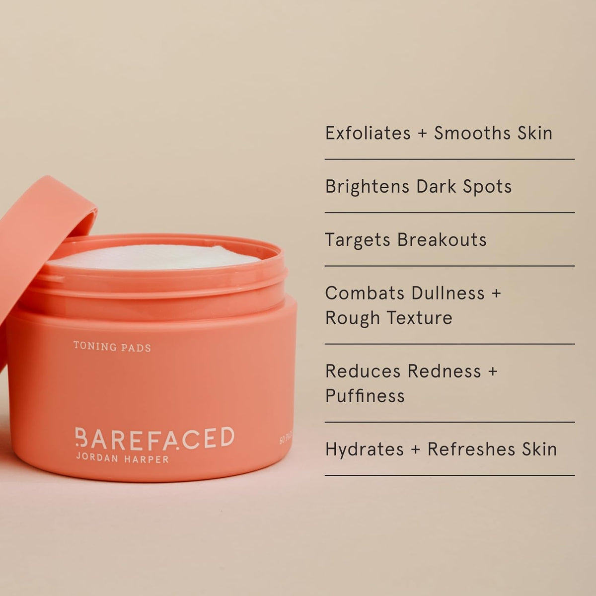 Barefaced Toning Pads (60 count) - Exfoliating Face Pads with 2% Glycolic Acid & Salicylic Acid