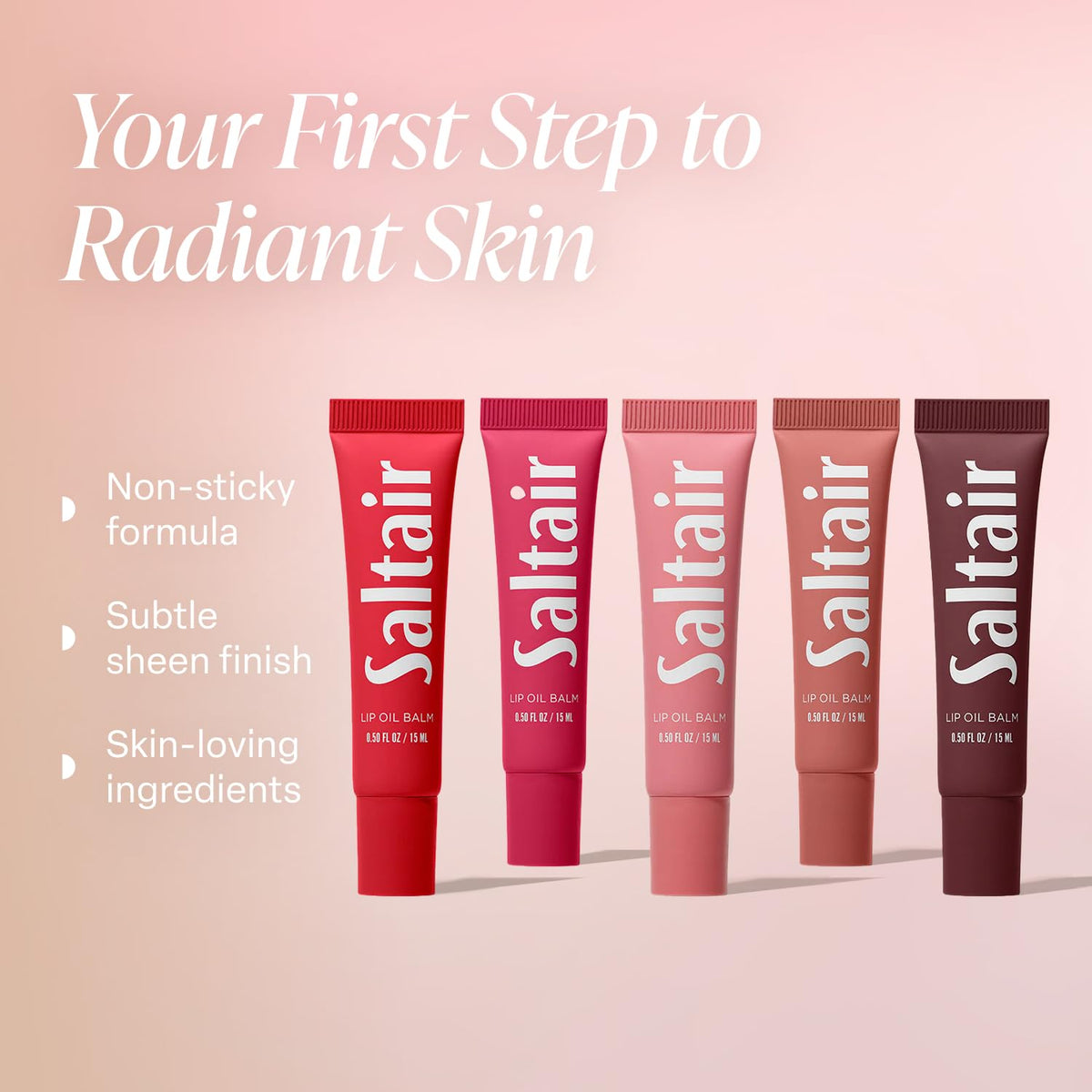 Saltair Hydrating Lip Oil Balm, Clear and Tinted Lip Gloss, Essentials Shades 5-Pack. Moisturizing