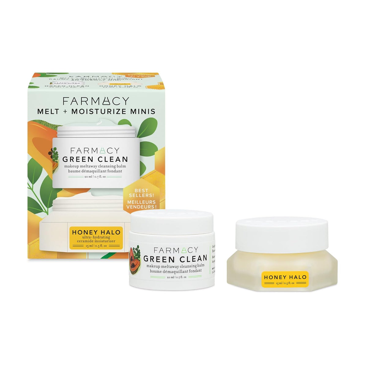 Farmacy Ceramide Face Moisturizer + Cleansing Balm Duo - Travel Size Skin Care Set with Green Clean