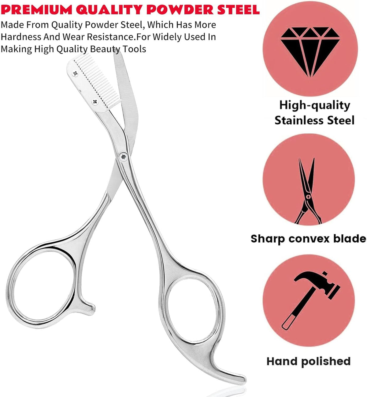 Eyebrow Scissors with Comb, Stainless Steel Facial Grooming Scissors Kit, Professional Precision