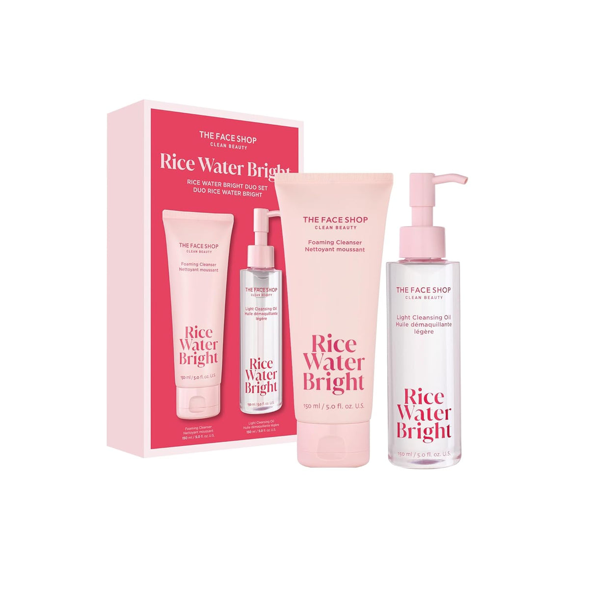 The Face Shop Rice Water Bright Double Cleansing Duo Set with Ceramide, Korean Skin Care, Gentle