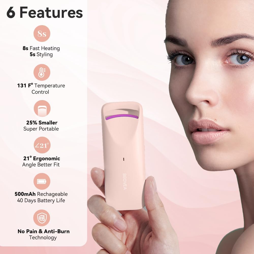 Heated Eyelash Curler - Electric Eyelash Curler with Heat Sensitive Silicone Pad, Type-C
