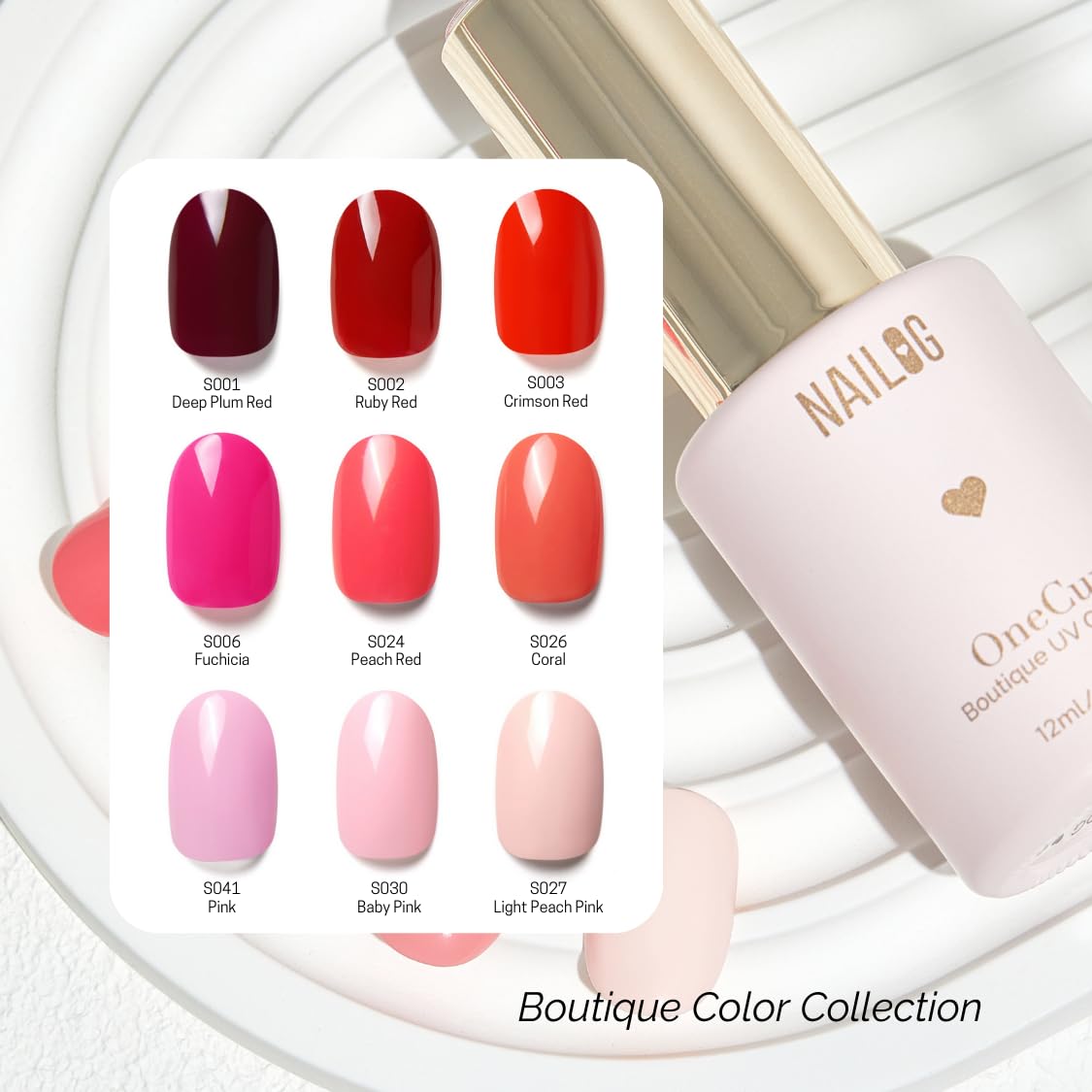 NAILOG One Step Coral Gel Nail Polish 12ml Top Coat Color Gel Base 3-In-1 Formula Soak Off UV Gel
