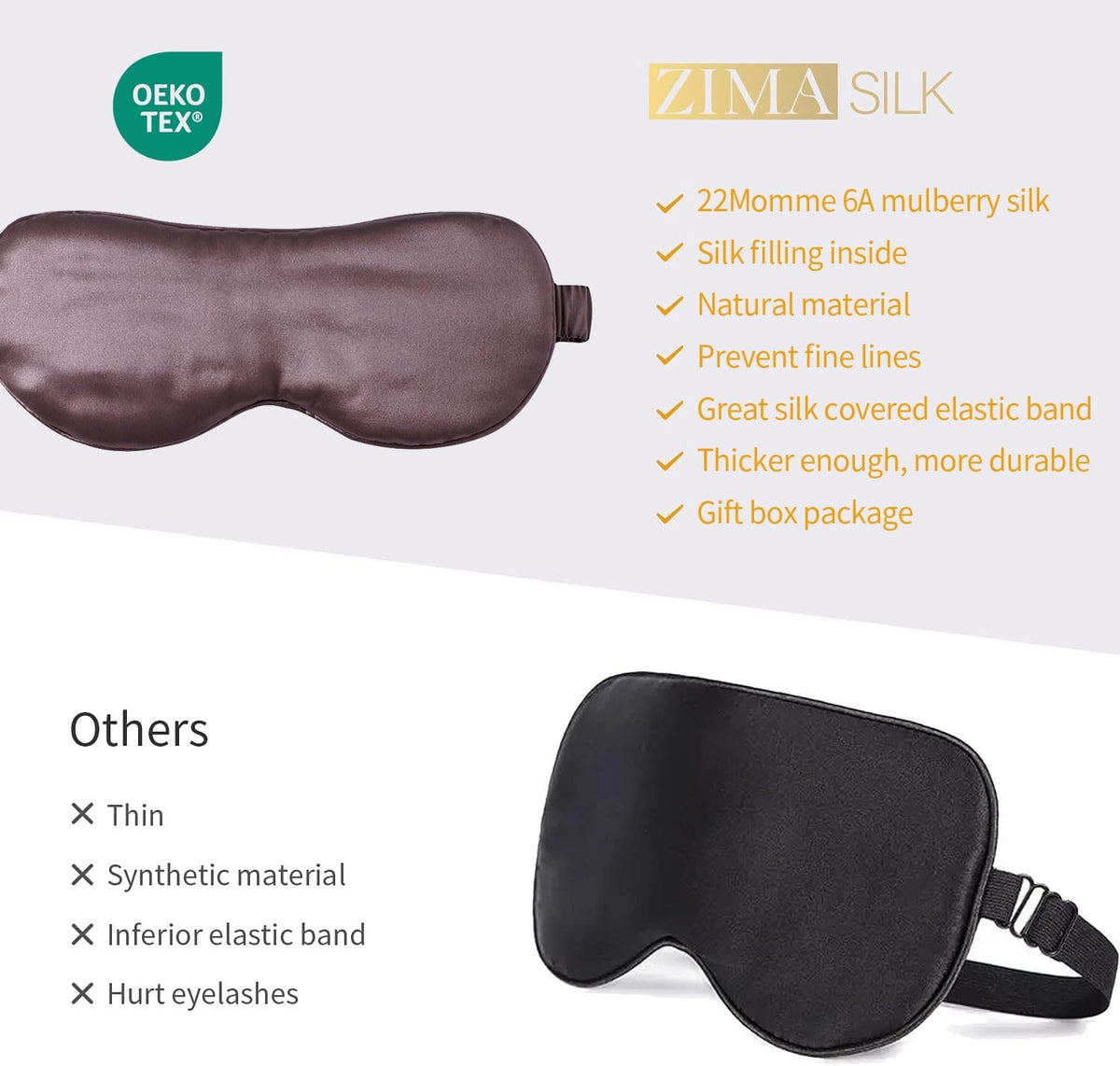 ZIMASILK Adjustable 100% 22 Momme Mulberry Silk Sleep Mask for Sleeping, Filled with Premium