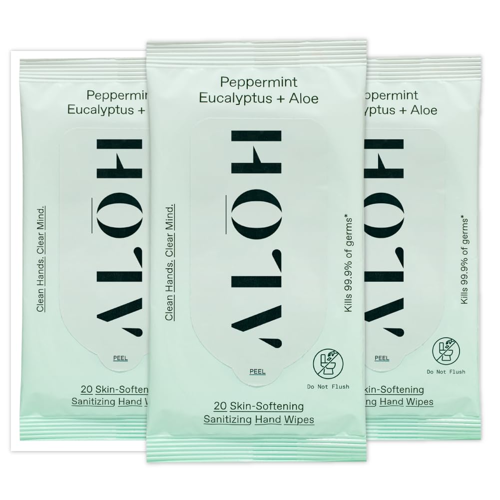 ALŌH Peppermint Eucalyptus + Aloe Sanitizing Hand Wipes - Clean Hands, Clear Mind On The Go