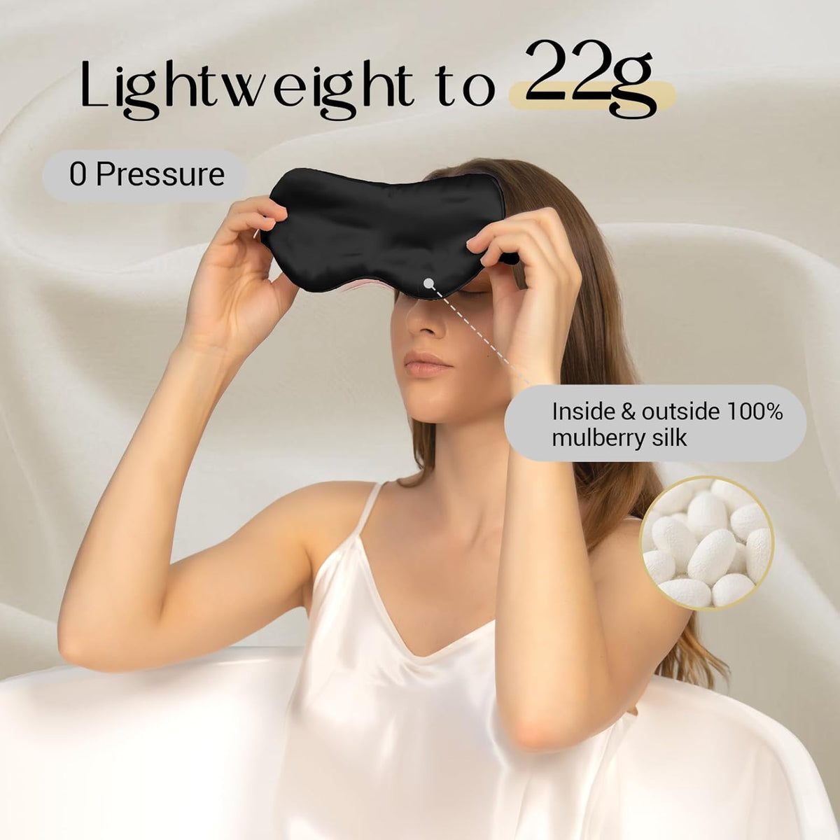 ZIMASILK Adjustable 100% 22 Momme Mulberry Silk Sleep Mask for Sleeping, Filled with Premium