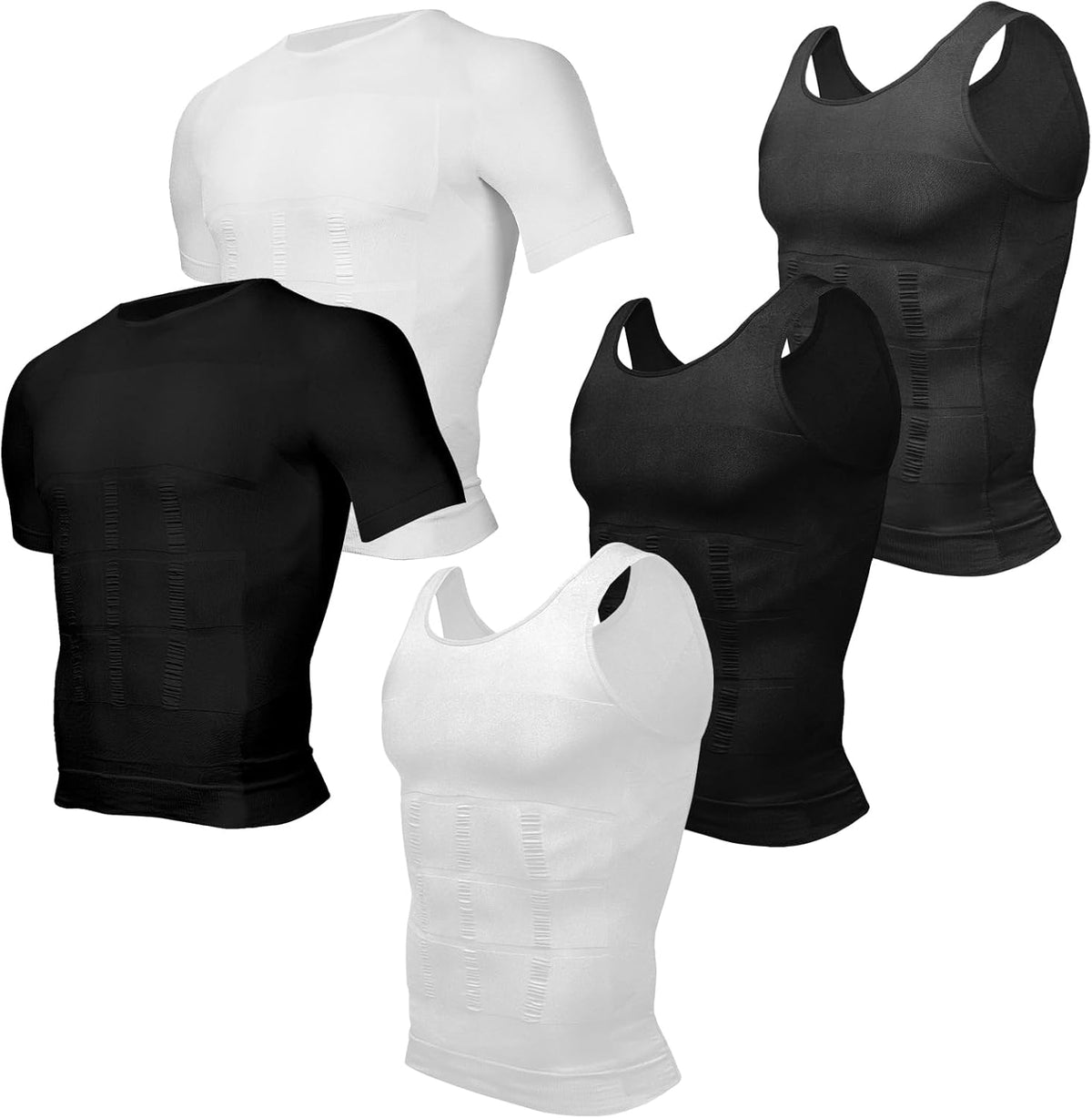 Odoland 5 Pack Men's Compression Shirt Short Sleeve Vest Set, Body Shaper Shapewear Tank Top Base