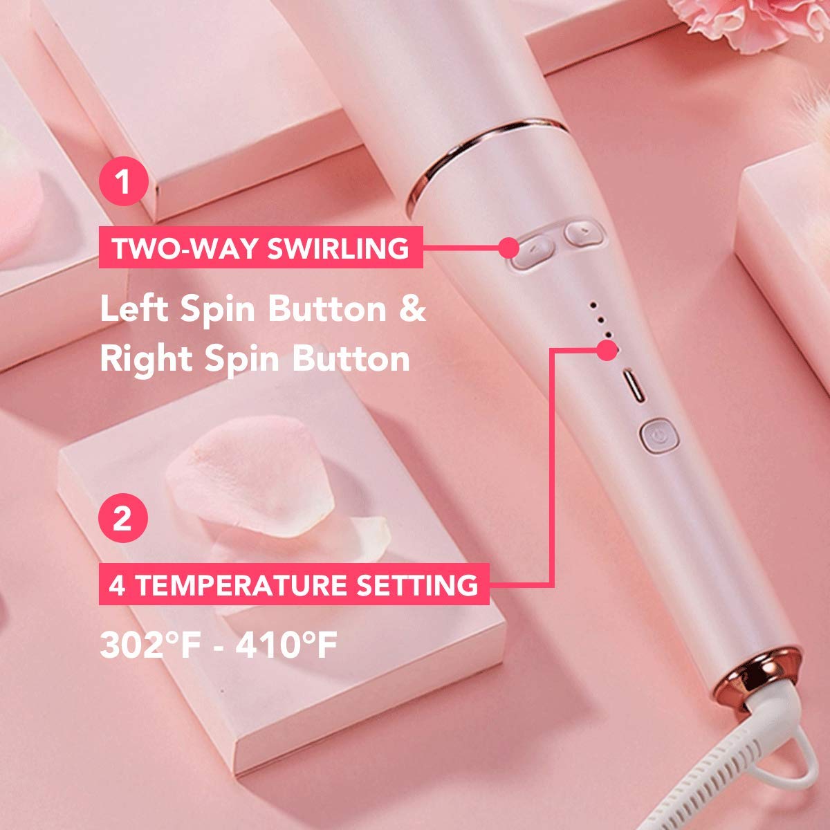 LENA Auto Hair Curling Wand, Professional Hair Curler Iron Styler, Automatic Rotating Styling Tool