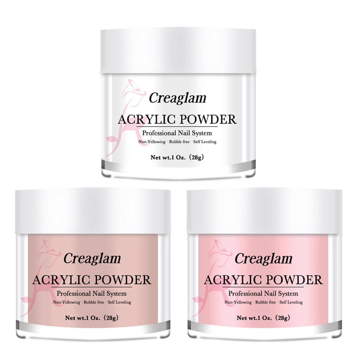 Super Nail Acrylic Powder: 3 Pcs 28g Cover Pink Polymer for 3D Art Carving French Extension - Clear
