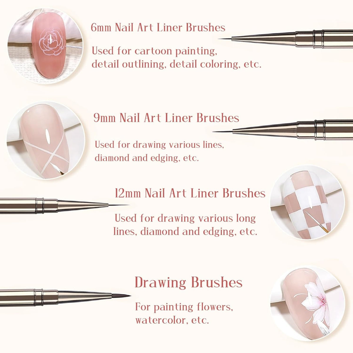12pcs Nail Art Brushes, Nail Art Design Pen Painting Tools Professional Flower Brush Drawing