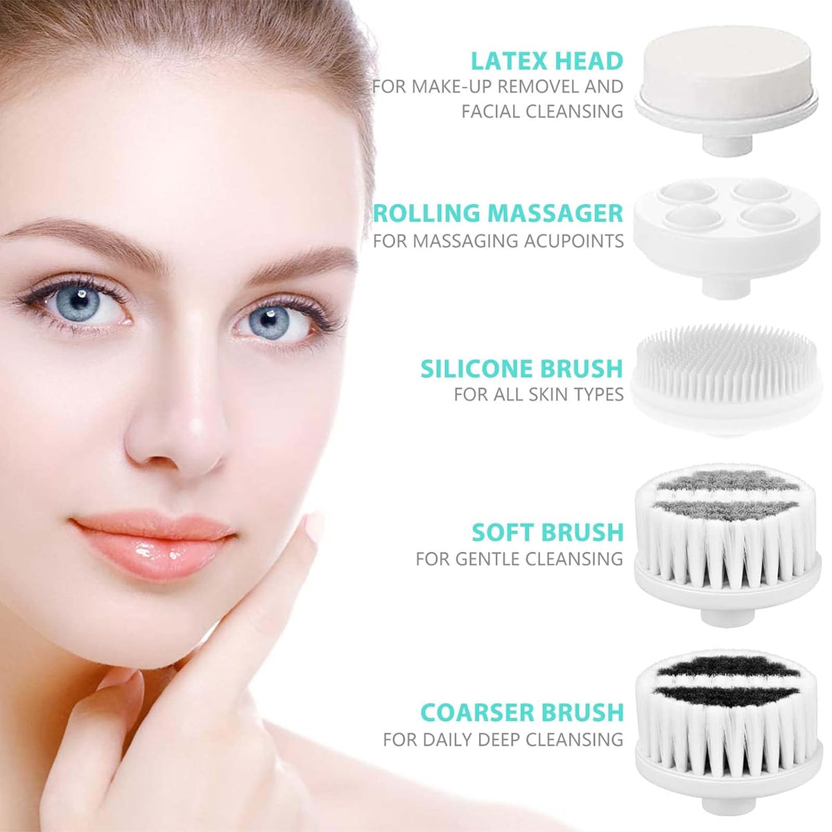 Waterproof Facial Cleansing Spin Brush Set with 5 Exfoliating Brush Heads - Electric Face Scrubber