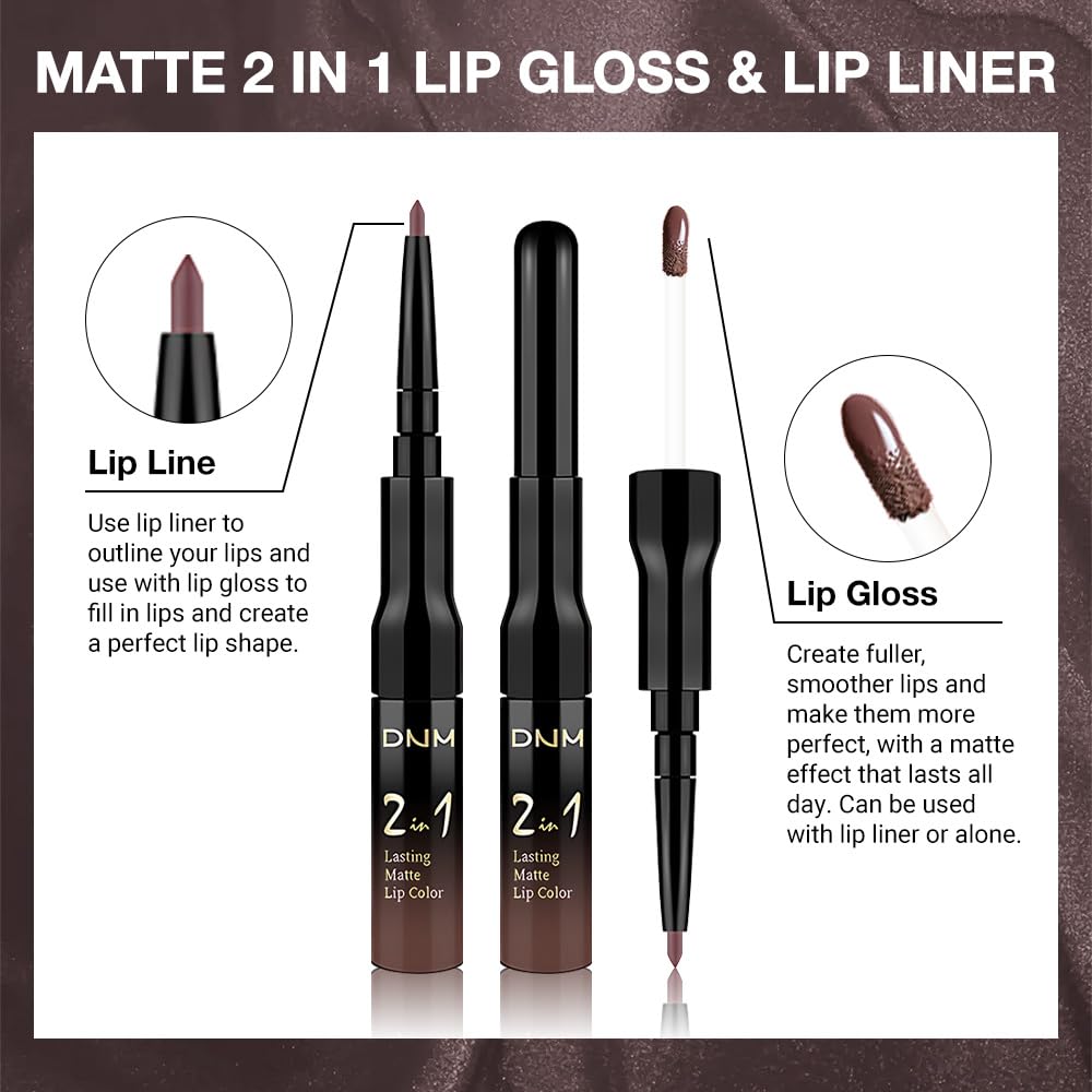 evpct 1Pcs Dark Deep Brown Chocolate Matte Lip Liner and Liquid Lipstick Stain Makeup Set for