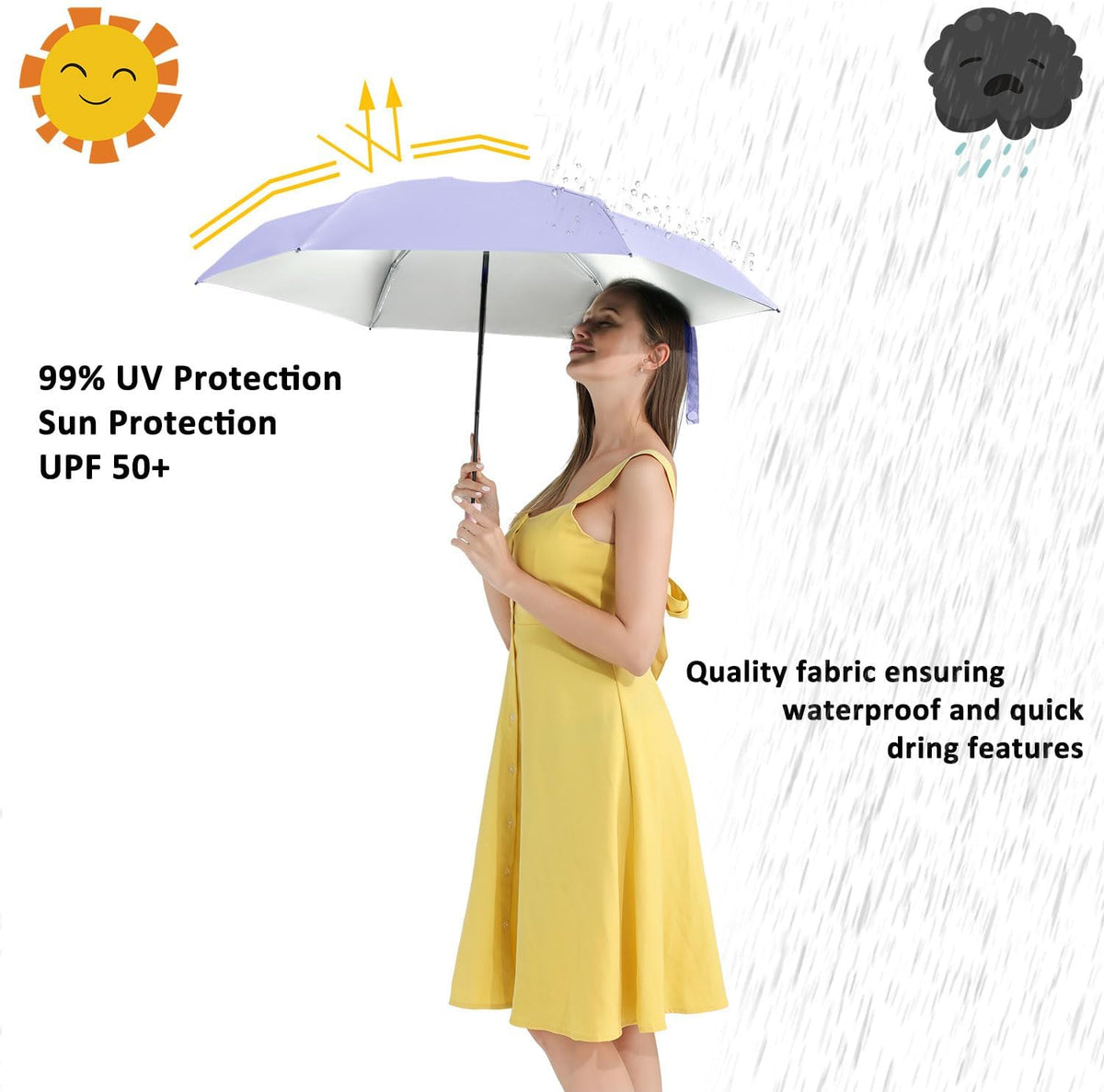 BAODINI Travel Essentials Mini Umbrella for Purse With Case Small Compact UV Sun Protection