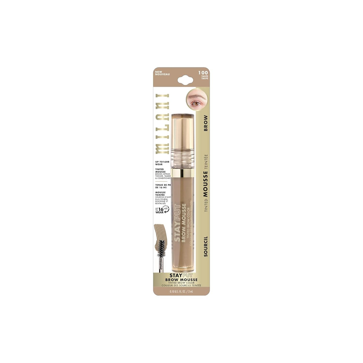 Milani Brow Tint- Stay Put Tinted Brow Mousse, Nourishing, High-Pigment infused with Shea Butter