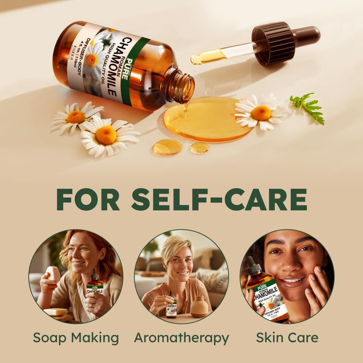 Kukka Roman Chamomile Essential Oil for Tranquil Retreats and Peaceful Relaxation - 4 Fl Oz