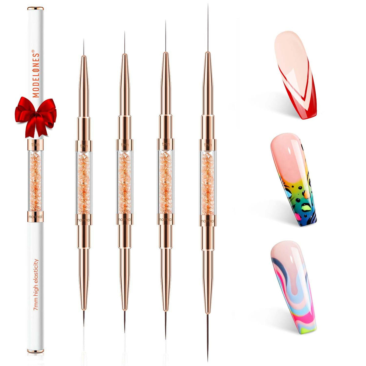 modelones Nail Art Brushes, Super Fine Liner Nail Brush Kit Dual-ended 7/11/15/20mm for Gel Polish