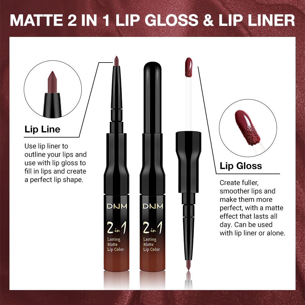 evpct 1Pcs Dark Oxblood Red Matte Lip Liner and Liquid Lipstick Stain Makeup Set for women, Red