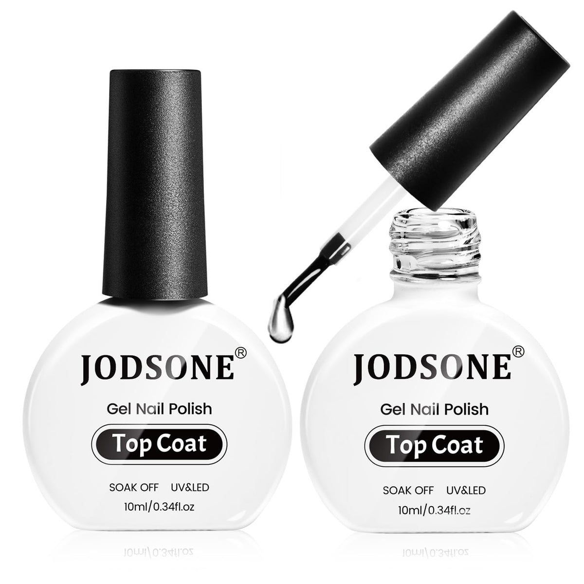 JODSONE 2Pcs 10ml No Wipe Gel Top Coat Clear Glossy Shine Finish Long Lasting No Soak Off Requires