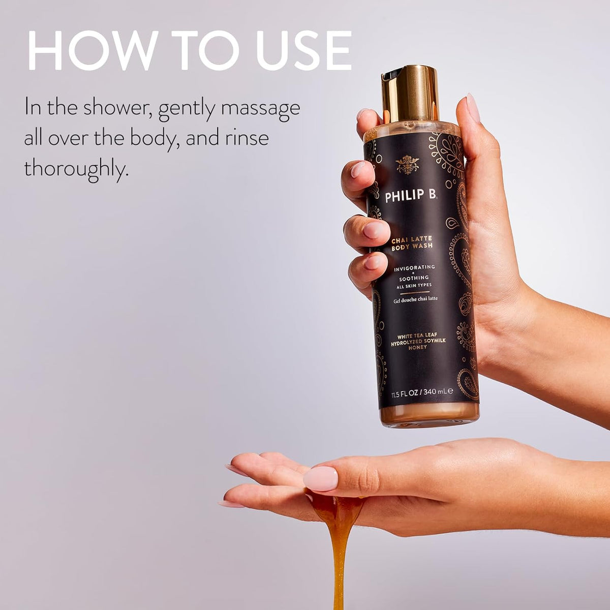 PHILIP B Chai Latte Body Wash 11.5 Fl Oz (340mL) - Invigorating + Soothing, Formulated with White