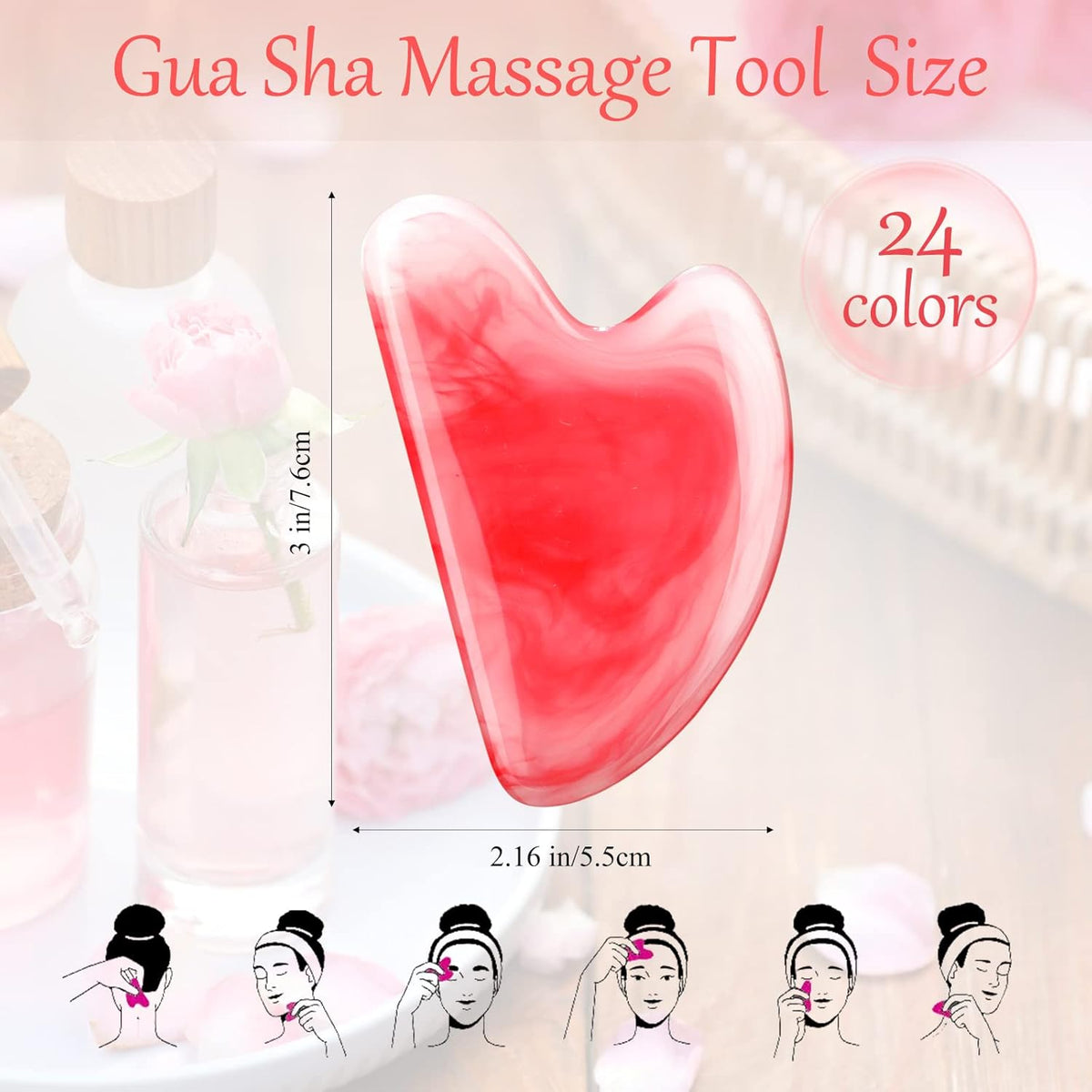 Sherr 24 Pcs Gua Sha Facial Tool Resin Gua Sha Massage Tool Heart Shaped Gua Sha Stone Guasha Board