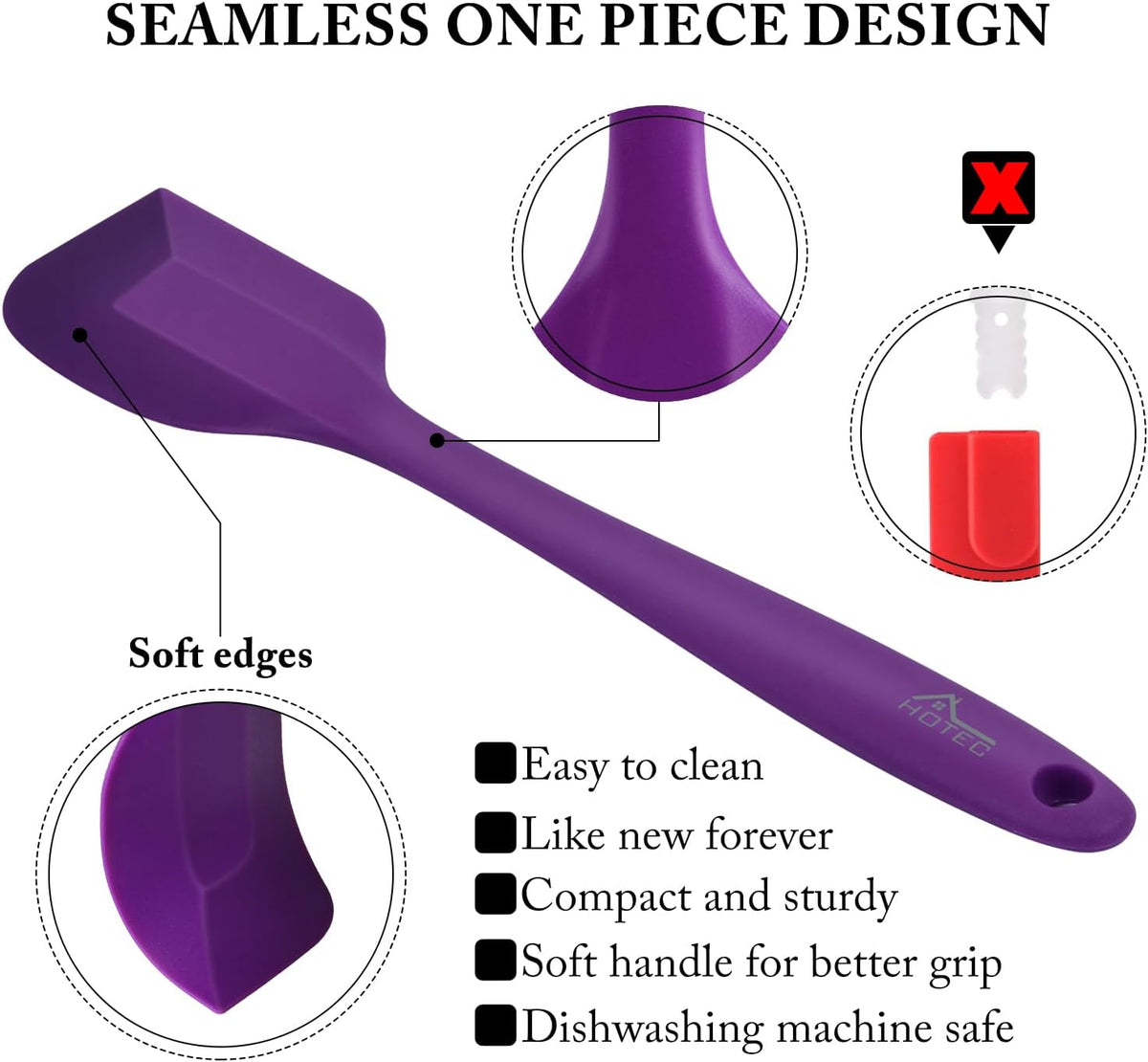 HOTEC 600℉ Heat Resistant BPA-Free Silicone Rubber Spatula Set for Baking, Cooking, and Mixing Non