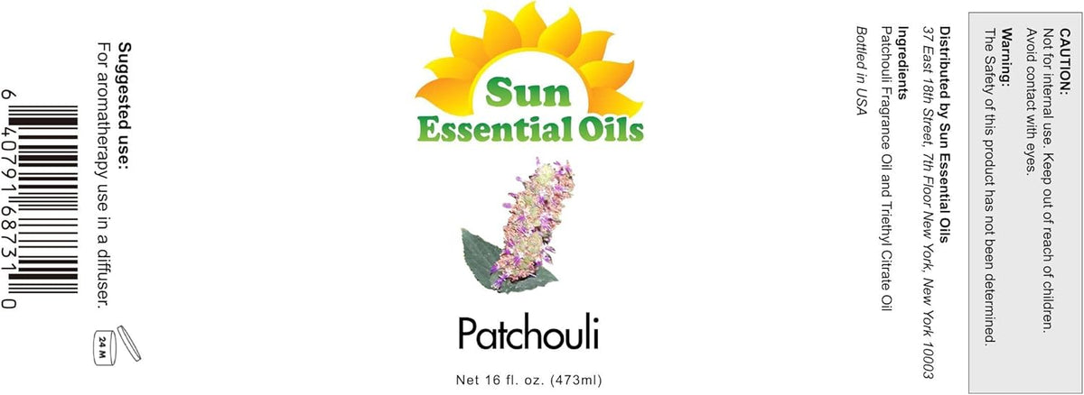 Sun Essential Oils - Patchouli Essential Oil 16oz for Aromatherapy, Diffuser, Enhance Mood, Hair