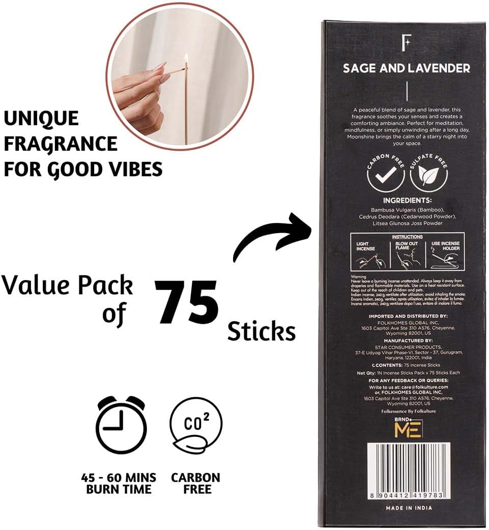 Folkulture Incense Sticks for Home | Pack of 75 (8") Insence-Sticks for Meditation with 45 Mins