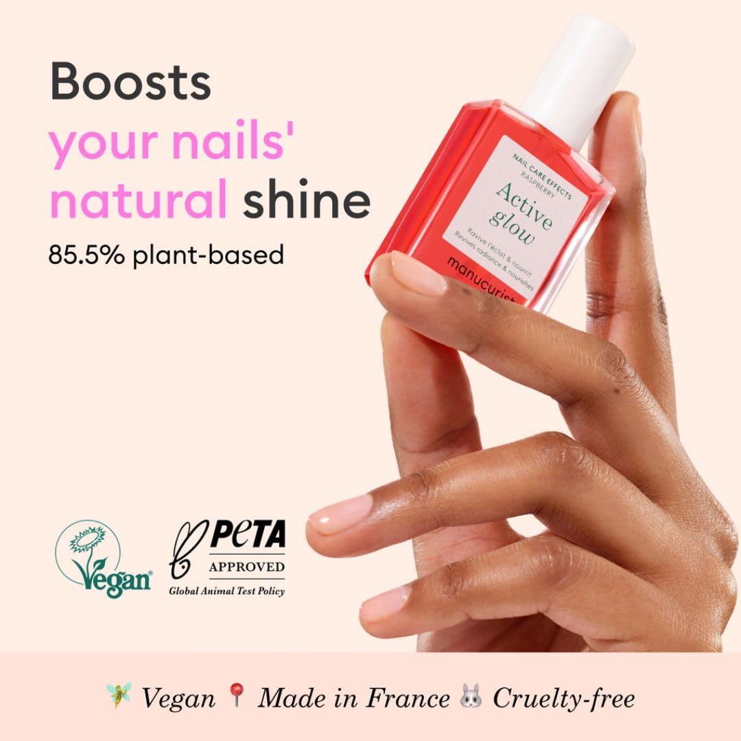 Manucurist Active Glow Raspberry Nail Polish & Care - Ultra-Glowy 2 in 1 Nail Concealer & Care