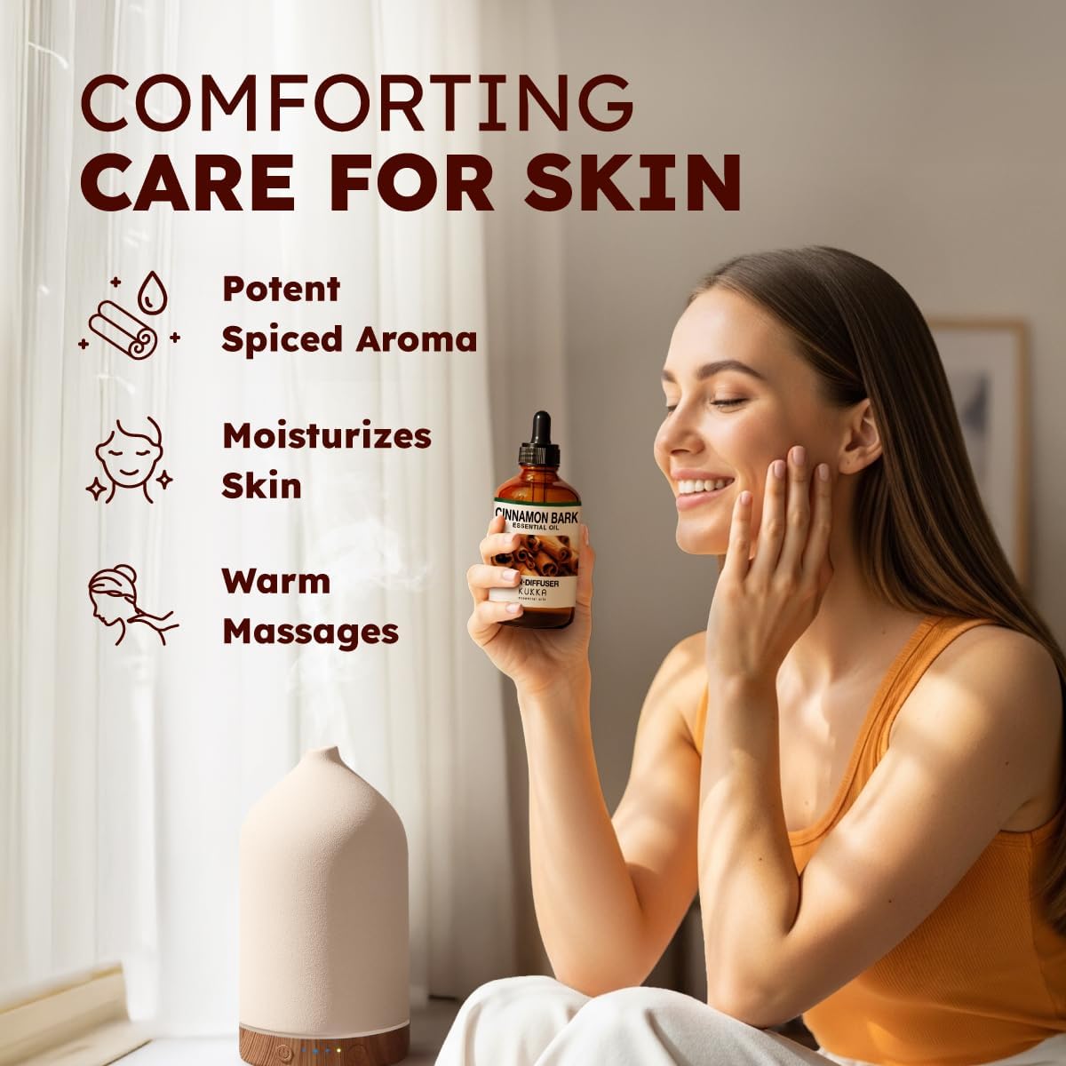 Kukka Cinnamon Essential Oil for Skin & Diffuser - 4 Fl Oz - Cinnamon Oil, Aromatherapy and