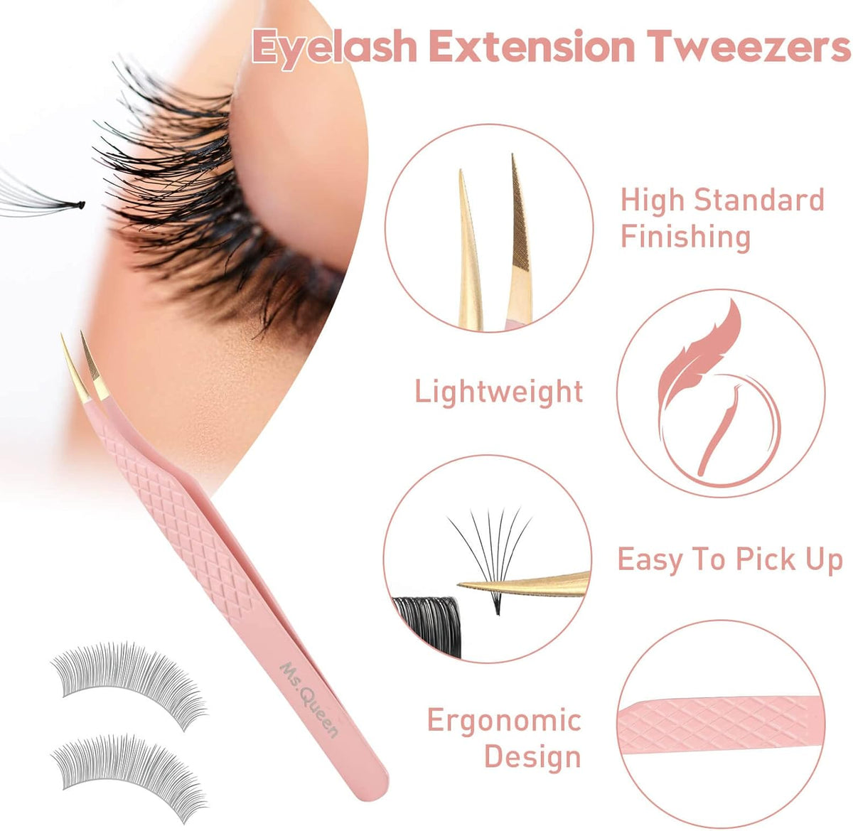 Ms.Queen Dolphin Tweezers for Eyelash Extensions,Professional Fiber Tip Curved Isolation Lash