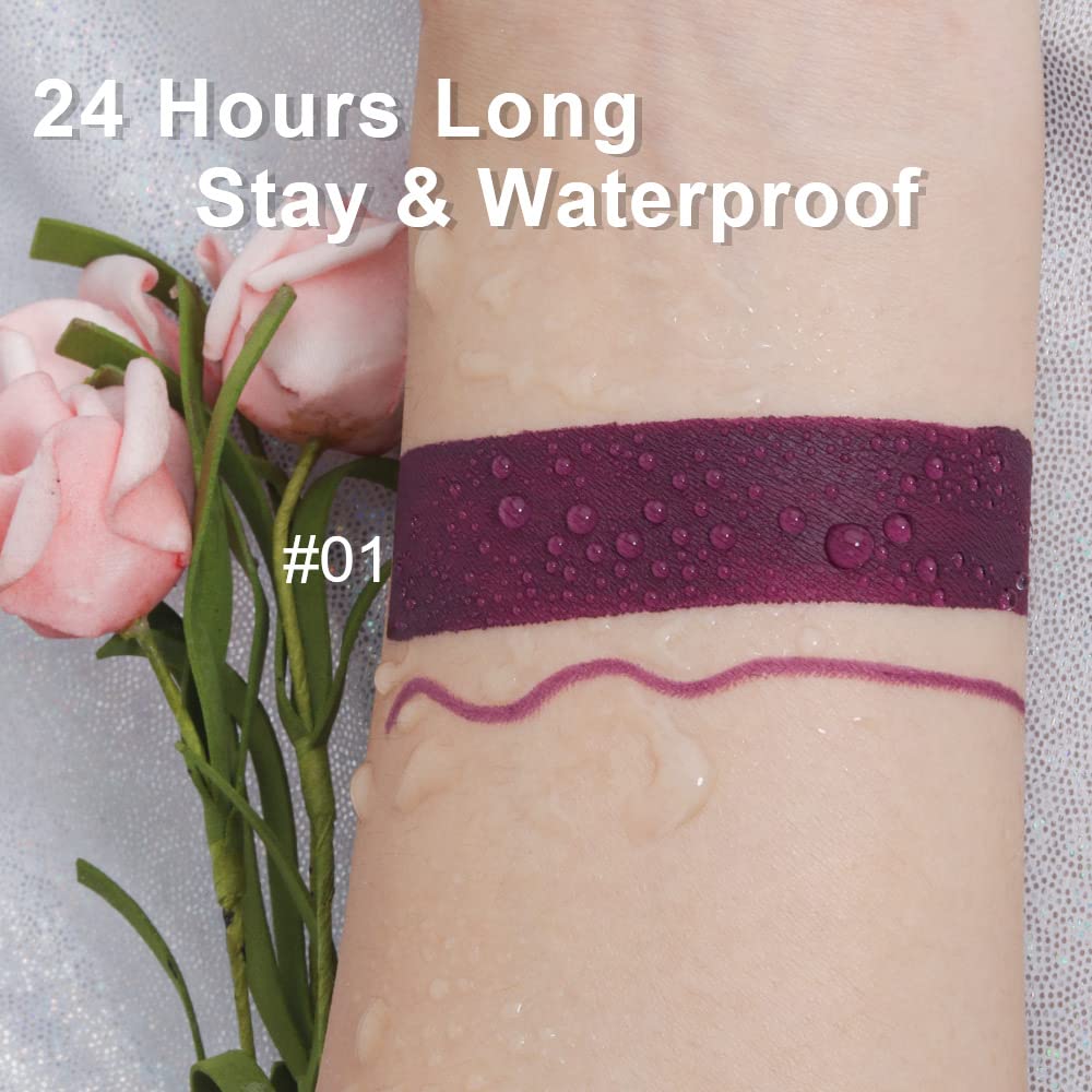 evpct 2Pcs Purple Plum Matte 24-hour Liquid Lipstick and Lip Liner Pencil Makeup Set Women Dark Red